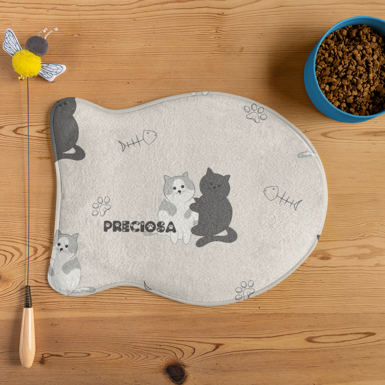 Personalized Cat Feeding Mat - Cute Fish Shape Design
