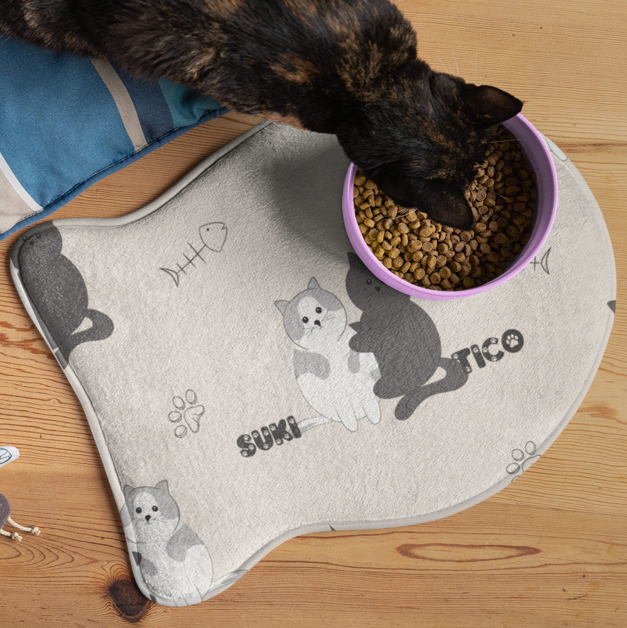 Personalized Cat Feeding Mat - Cute Fish Shape Design